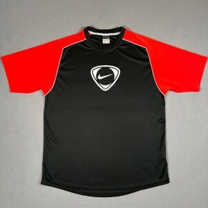 Vintage Nike Total 90 T-Shirt Black Red Large Center Swoosh Logo 90s Y2K Soccer